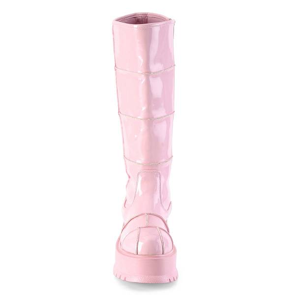 Demonia Women's Slacker-230 Knee High Platform Boots - Baby Pink Hologram Patent D2857-30US Clearance